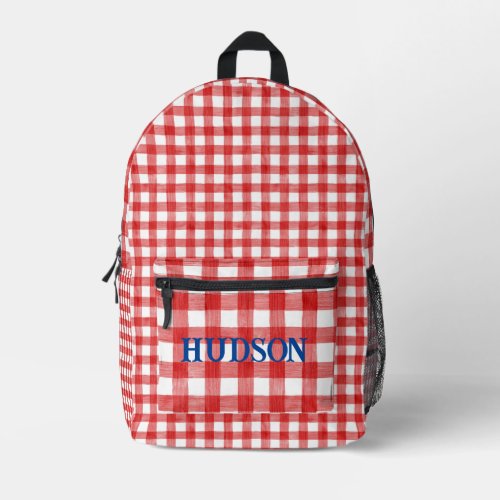 Red Watercolor Gingham Personalized Printed Backpack