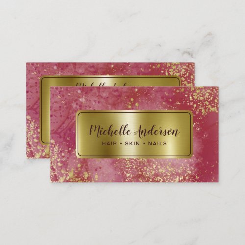 Red Watercolor Gold Metallic Foil Business Card