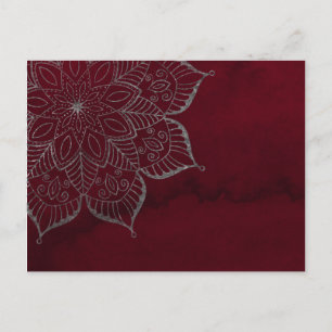 Red Watercolor & Gray/Silver Glitter Mandala Postcard