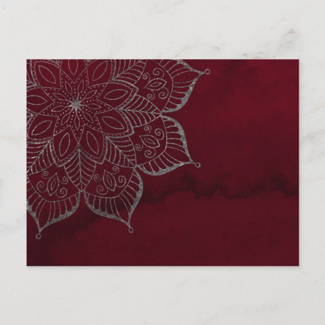 Red Watercolor & Gray/Silver Glitter Mandala Postcard (Front)