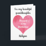 Red Watercolor Heart 17th Birthday Card<br><div class="desc">A watercolor heart 17th birthday card for granddaughter,  daughter,  goddaughter,  etc. This modern 17th birthday card can be easily personalized on the front of the card with her name. The inside card message can also be edited. This would make a great birthday card keepsake for her seventeenth birthday.</div>