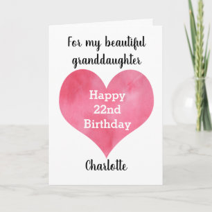 Red Watercolor Heart 22nd Birthday Card