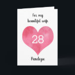 Red Watercolor Heart 28th Birthday Card<br><div class="desc">Personalized heart 28th birthday card for her,  which you can easily personalize the front with her name. The inside card message can also be personalized if wanted. A wonderful twenty eighth birthday card keepsake for her.</div>