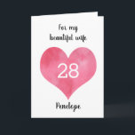 Red Watercolor Heart 28th Birthday Card<br><div class="desc">Personalized heart 28th birthday card for her,  which you can easily personalize the front with her name. The inside card message can also be personalized if wanted. A wonderful twenty eighth birthday card keepsake for her.</div>