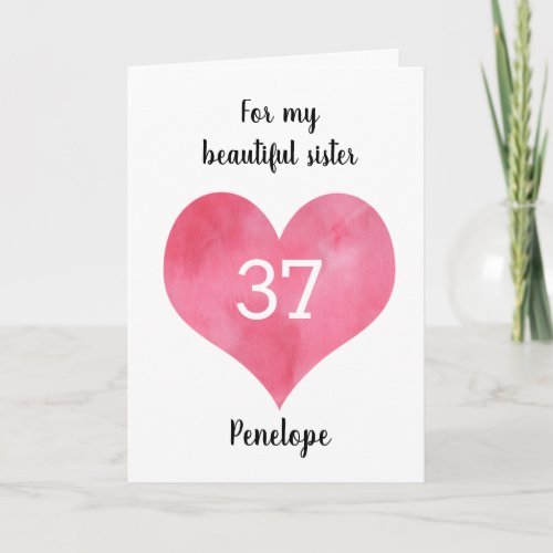 Red Watercolor Heart 37th Birthday Card
