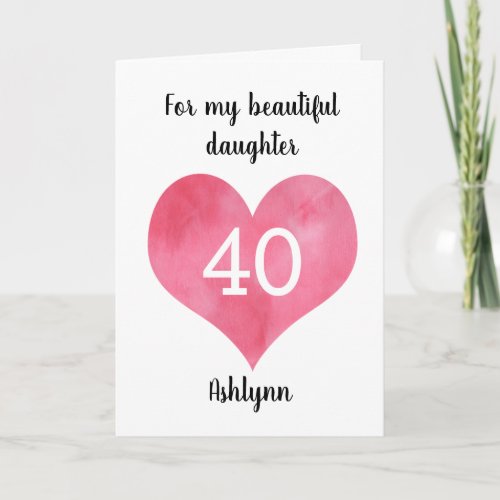 Red Watercolor Heart 40th Birthday Card