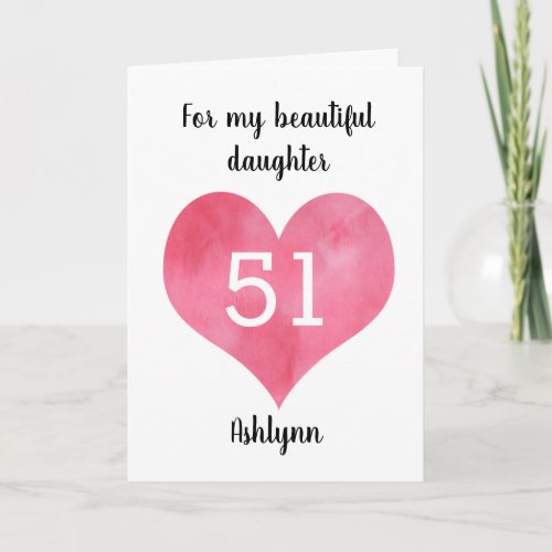 Red Watercolor Heart 51st Birthday Card