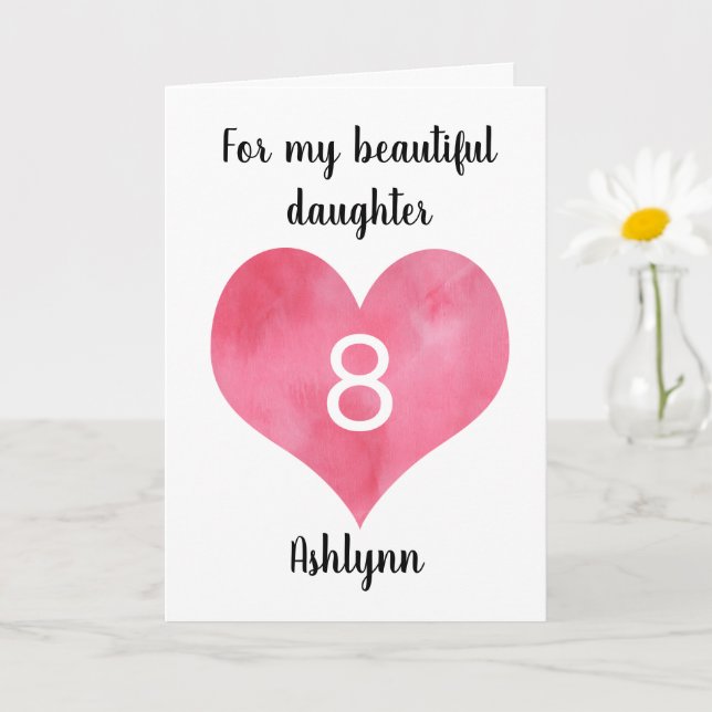 Red Watercolor Heart 8th Birthday Card (Small Plant)