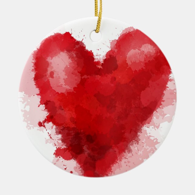 Red watercolor heart gothic girl valentine ceramic ornament (Front)
