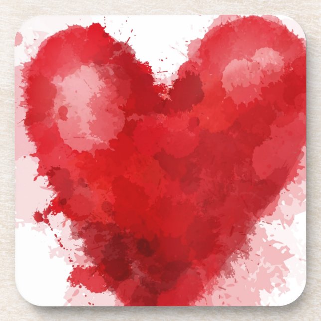 Red watercolor heart gothic girl valentine coaster (Front)