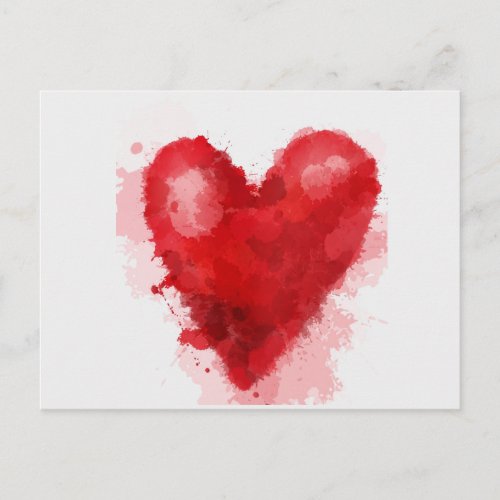 Red watercolor heart gothic girl valentine holiday postcard