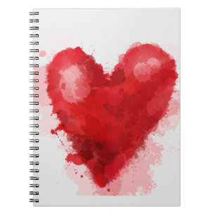 Red watercolor heart gothic girl valentine notebook
