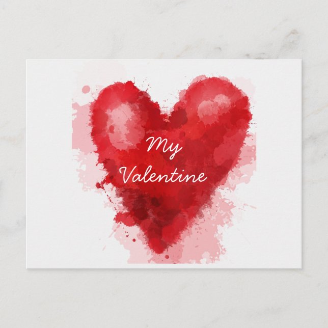 Red watercolor heart gothic valentine holiday postcard (Front)