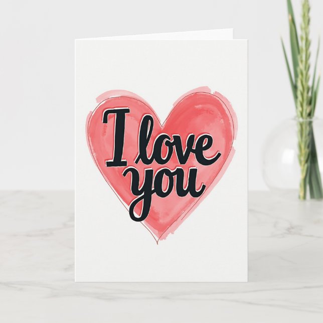 Red Watercolor Heart I Love You Card (Front)