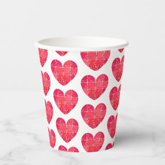 Red watercolor heart made up of many pieces paper cups