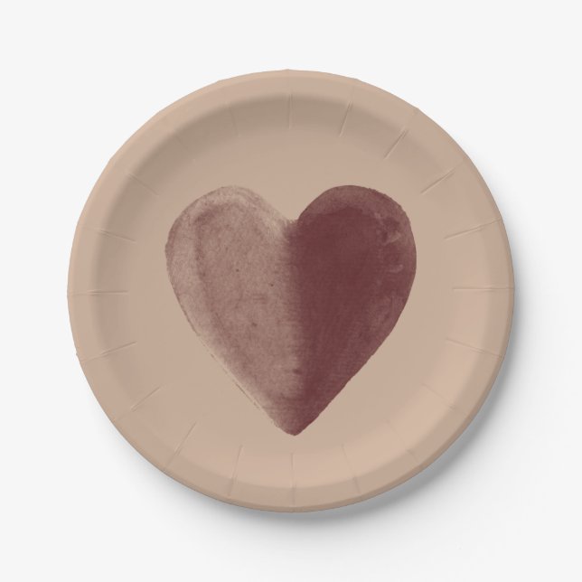 Red Watercolor Heart Paper Plates (Front)