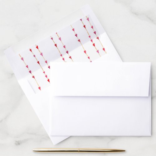 Red Watercolor Hearts on Strings Pattern Envelope Liner