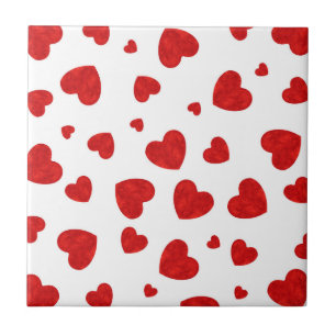 Red Watercolor Hearts Pattern 2  Ceramic Tile