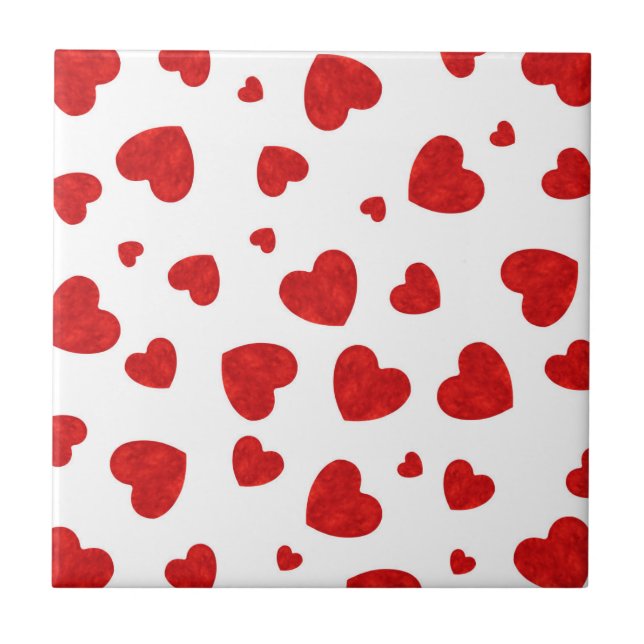 Red Watercolor Hearts Pattern 2  Ceramic Tile (Front)