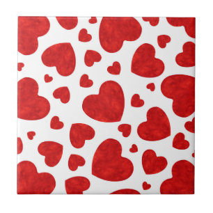 Red Watercolor Hearts Pattern   Ceramic Tile