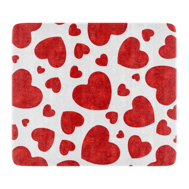 Red Watercolor Hearts Pattern Cutting Board (Front)