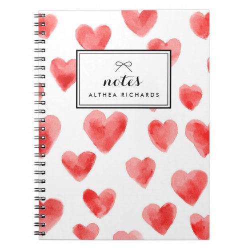 Red Watercolor Hearts Pattern Personalized Notebook