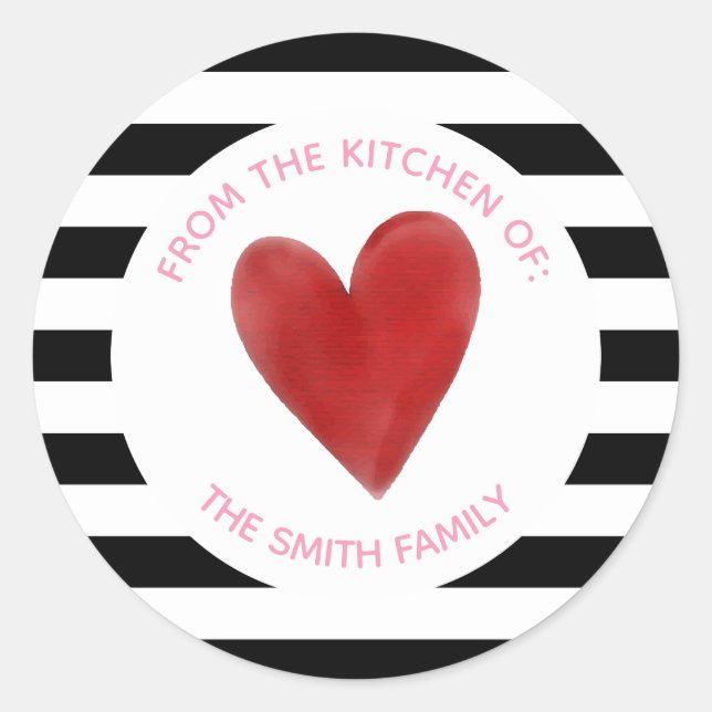 Red Watercolor Hearts & Stripes Classic Round Sticker (Front)