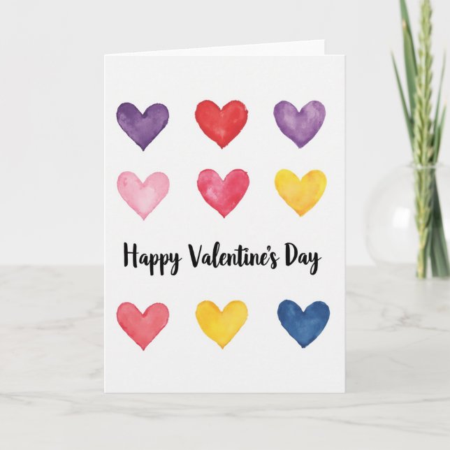 Red Watercolor Hearts Valentines Card (Front)