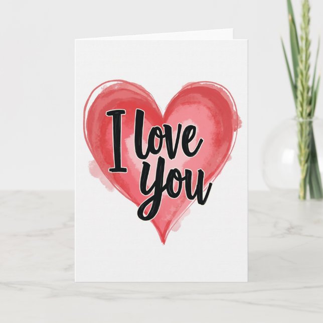 Red Watercolor I Love You Heart Card (Front)