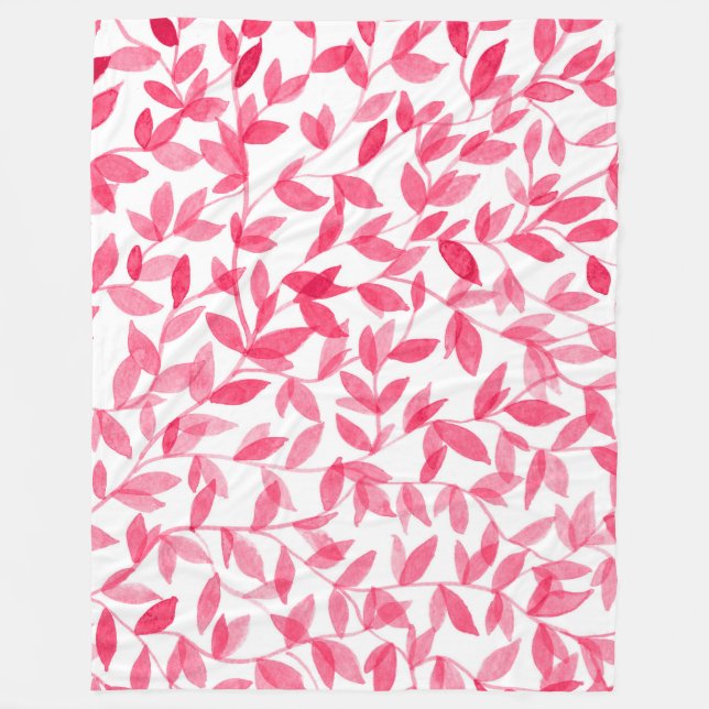 Red watercolor leaves design fleece blanket (Front)