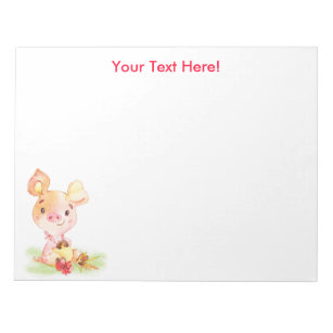 Red Watercolor Little Piggy Notepad