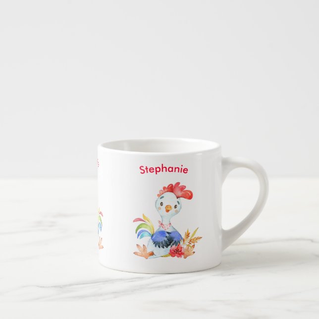 Red Watercolor Little Rooster Espresso Cup (Right)