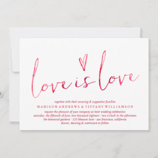 Red Watercolor Love is Love Gay Wedding Invitation