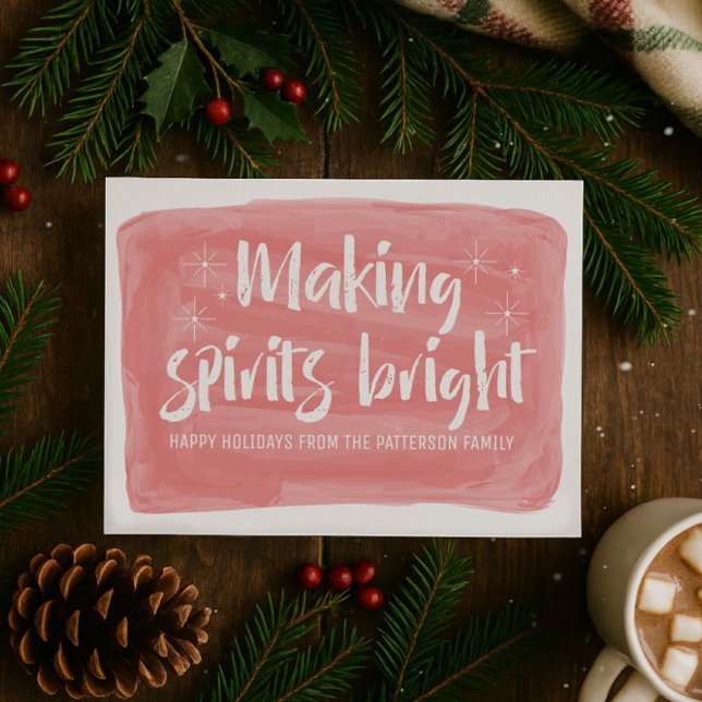 Red Watercolor Making Spirits Bright Holiday Card (Red Watercolor Making Spirits Bright Holiday Card)