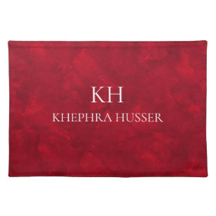 Red Watercolor Monogram Cloth Placemat