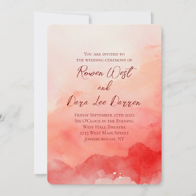 Red Watercolor Ombre Painting Wedding Invitation (Front)