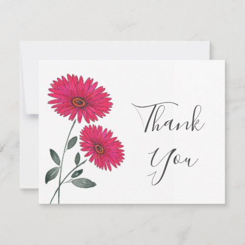 Red Watercolor Pen  Ink Gerbs Thank You Card