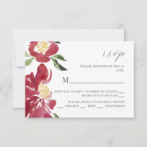 Red Watercolor Peonies Wedding Invitation RSVP