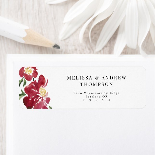 Red watercolor Peonies Wedding Label (Insitu)