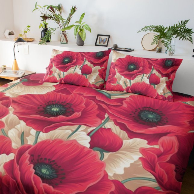 Red Watercolor peony floral  Duvet Cover (Creator Uploaded)