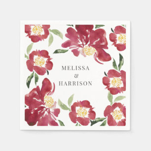 Red Watercolor Peony Wedding  Napkins