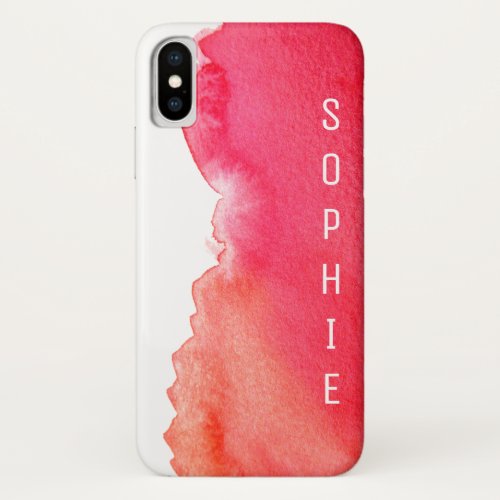 Red watercolor personalised name modern sleek iPhone XS case