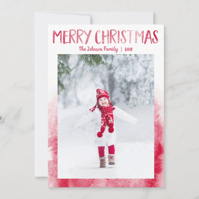 Red Watercolor Picture Christmas Cards (Front)