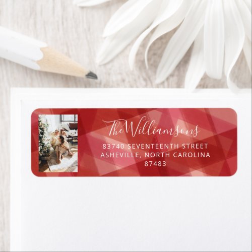 Red Watercolor Plaid Rustic Photo Holiday Address Label