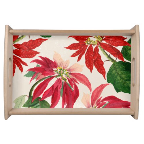 Red Watercolor Poinsettia Floral Greenery  Serving Tray
