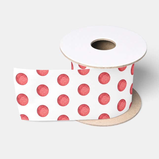 Red Watercolor Polka Dots Holiday Christmas Satin Ribbon (Spool)