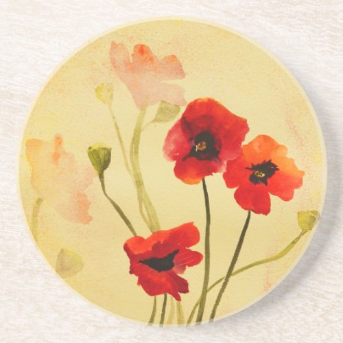 Red Watercolor Poppies Coaster