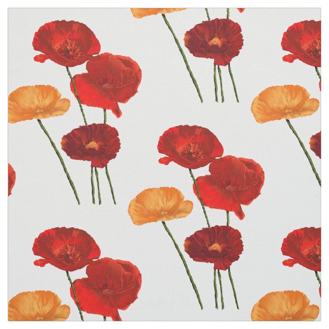 Red watercolor poppies fabric (Swatch)