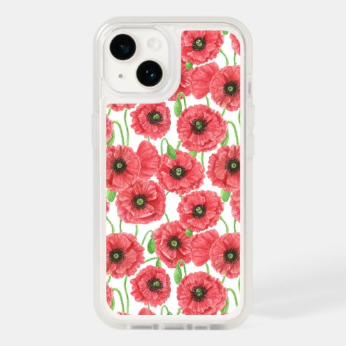Red Watercolor poppies floral pattern OtterBox iPhone 14 Case