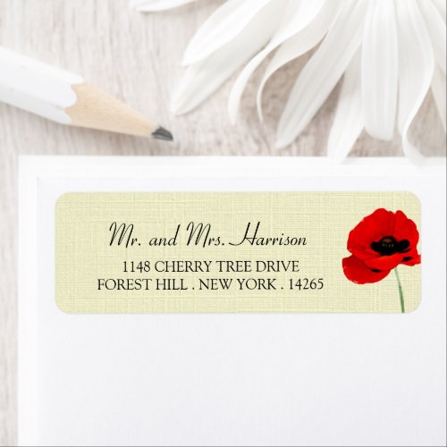 Red Watercolor Poppies Floral Wedding Collection Label